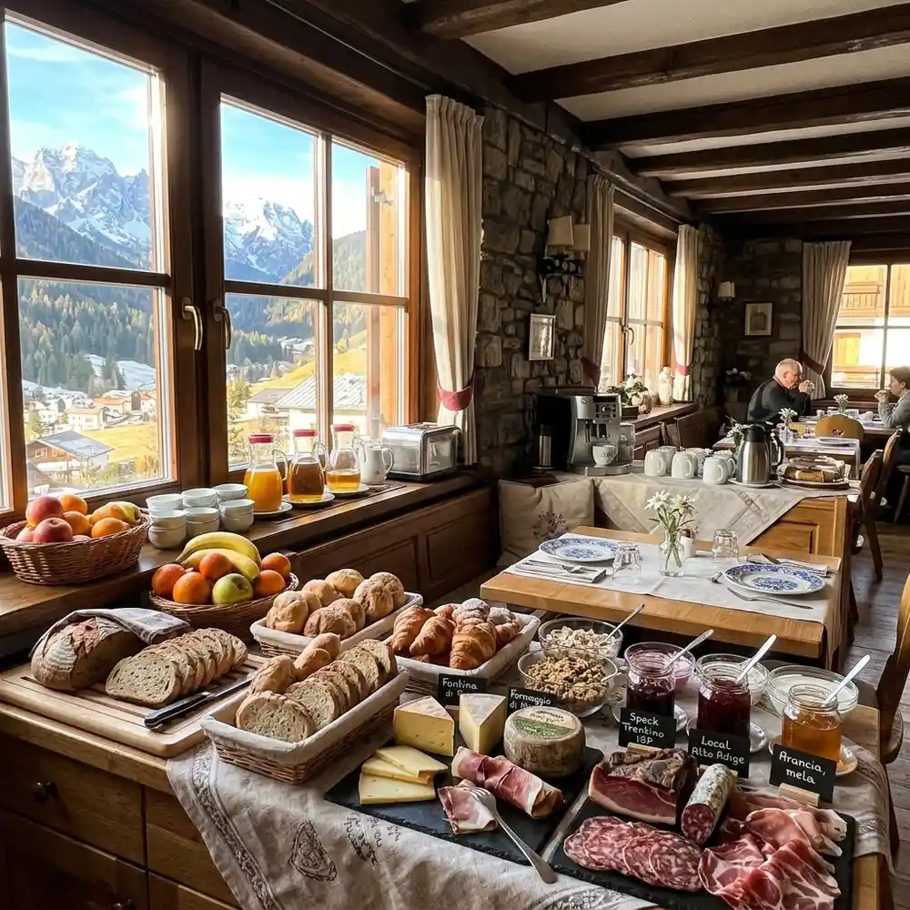 Buffet ricco della colazione con salumi e formaggi