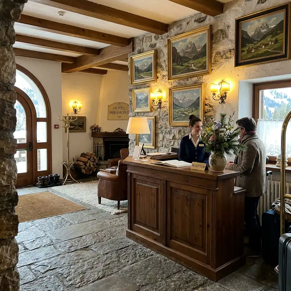 Ingresso reception con boiserie in legno